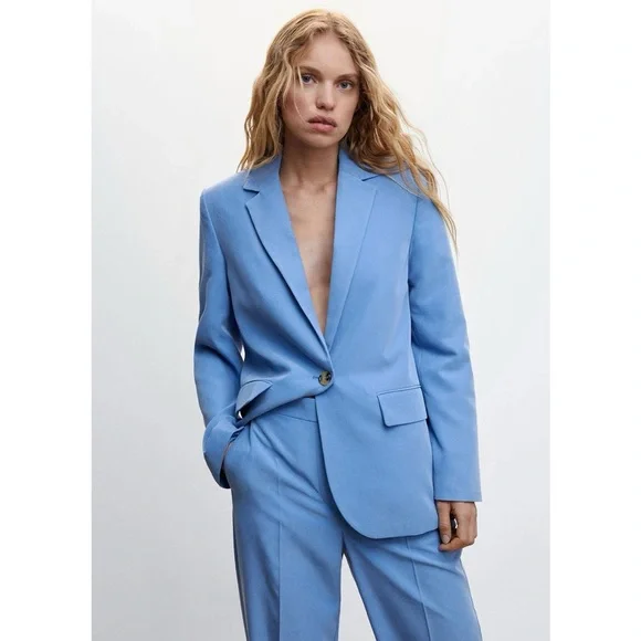 NWOT Mango Blue Wide-Leg Trousers High-Waisted - Picture 2 of 7